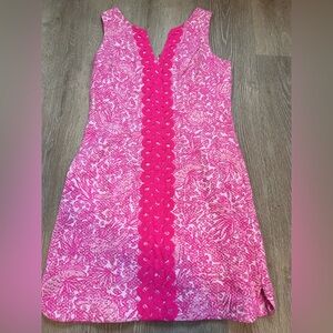Lilly Pulitzer for Target shift dress pink print v neck lined size 6 gold zipper
